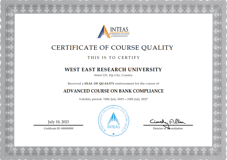 Course quality certificate